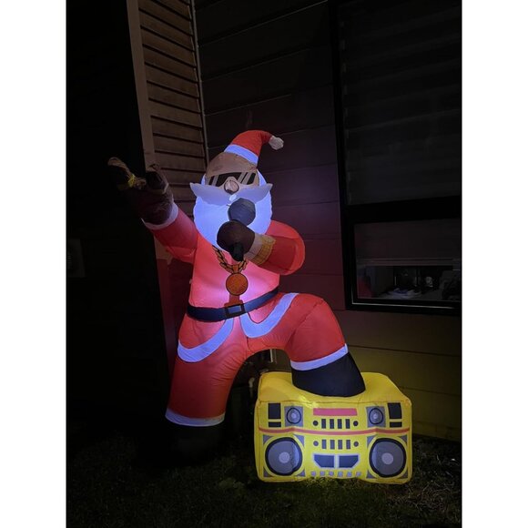 🆕6FT Christmas Inflatables Black Santa Claus Hip-pop Rapper Outdoor Decorations - Picture 2 of 10